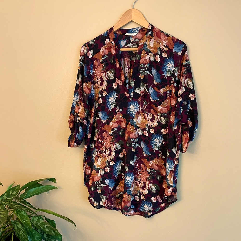Lush Floral Chiffon Tunic Top Size Small